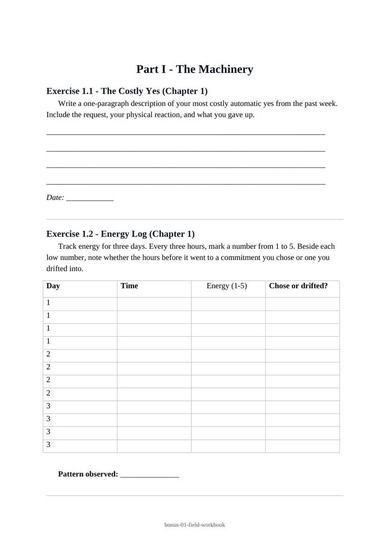 Page from Bonus 1, the Field Workbook
